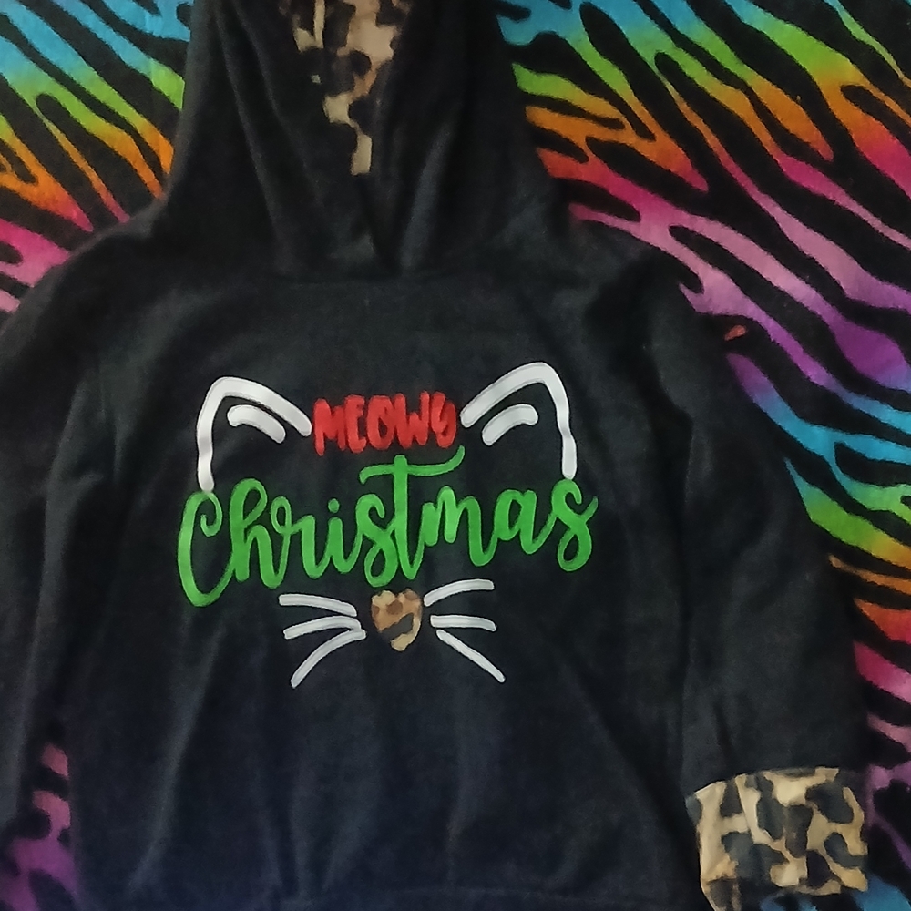 Black 'Meowy Christmas' Hoodie with Cat Ears